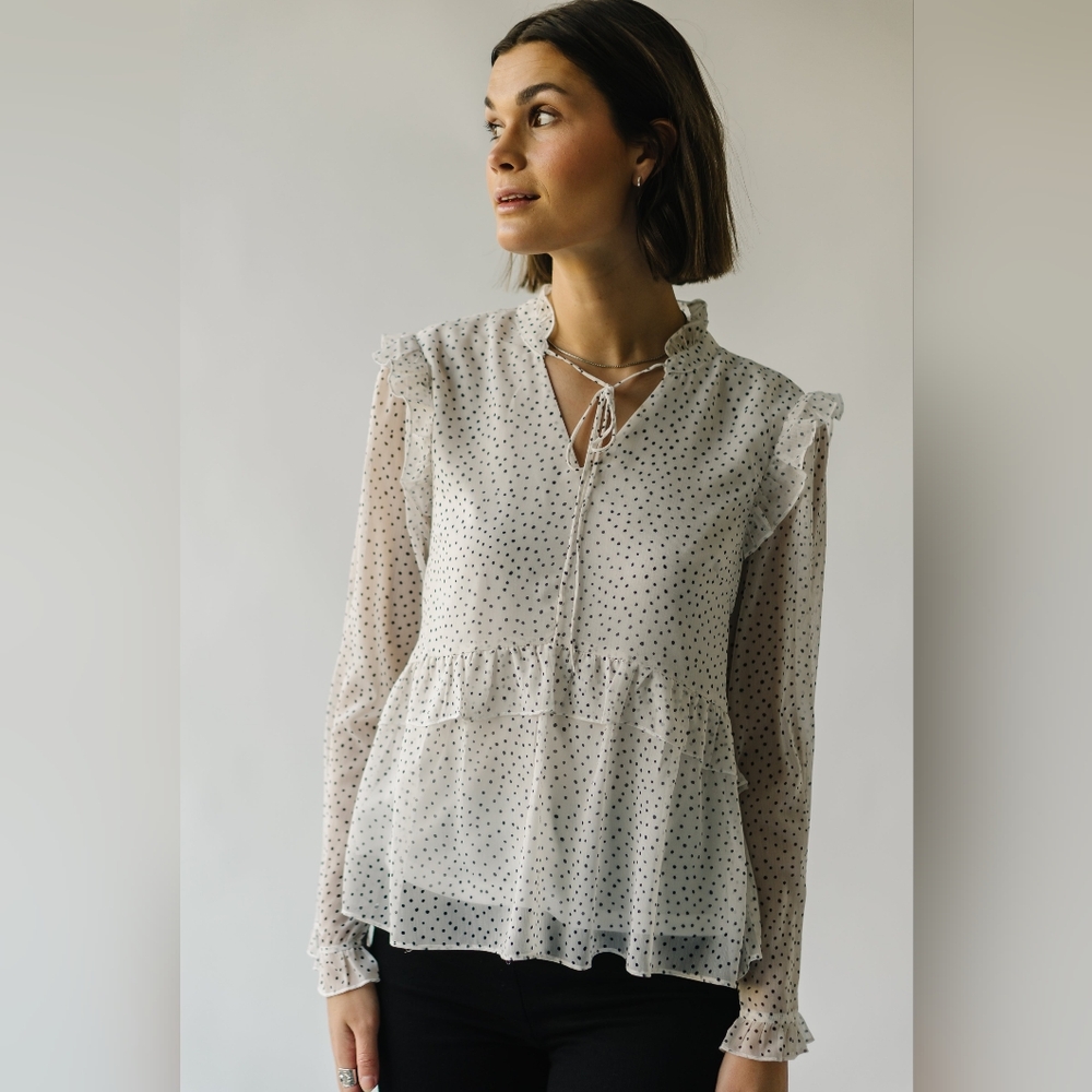 Polagram chiffon polka dot peplum blouse